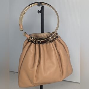 Valentino Garavani Bebop Loop beige handle clutch bag